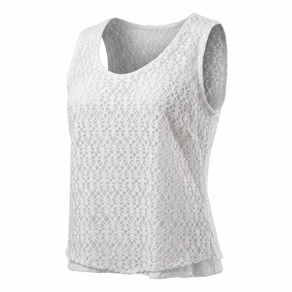 Xbal White Organic Cotton Crochet Lace Sleeveless Tank Top Med‎ Mexico Whimsical